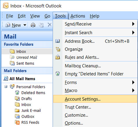 Setup ICA.NET email account on your Outlook 2007 Mail Step 1